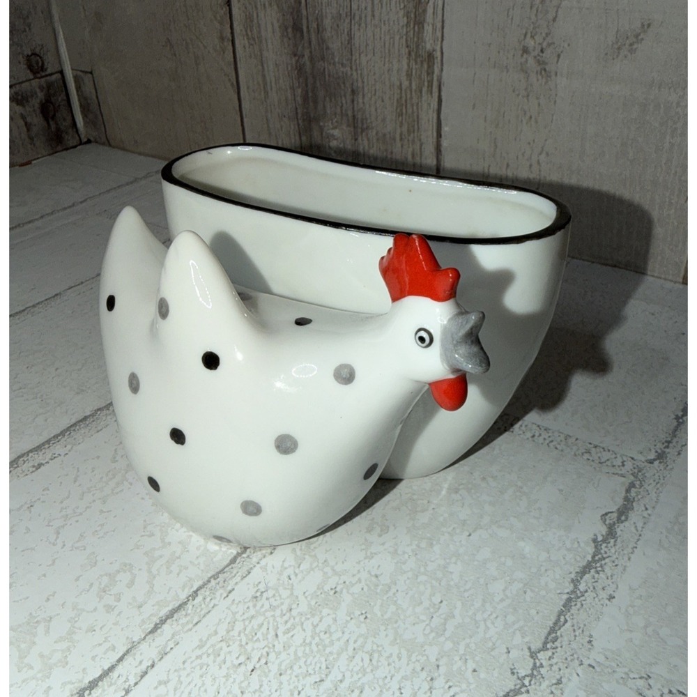Vtg Ceramic Spotted Chicken Sponge Holder Small Planter Farmhouse Kitchen Decor